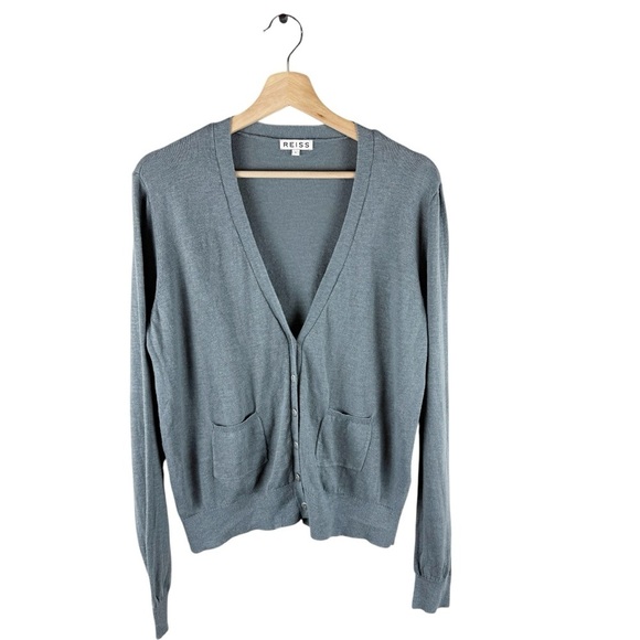 Reiss Linen Blend Knit Cardigan with Pockets Size Large - Picture 1 of 7